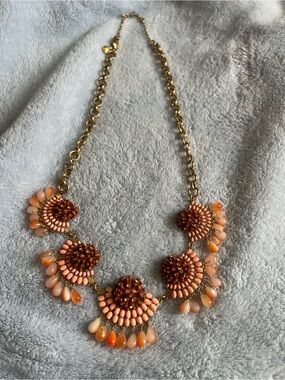 J. Crew Statement Gold Tone Coral Bead Flower Necklace, excellent condition